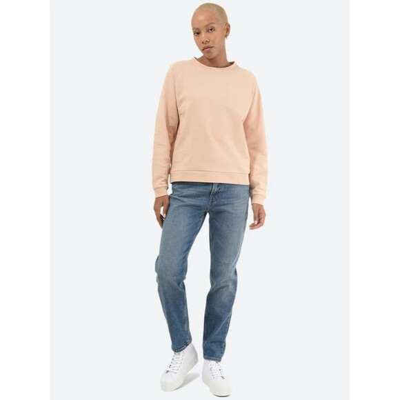 Baserange Womens Basic Crewneck Sweatshirt L Pink Nude 100% Cotton Pullover - Picture 1 of 7